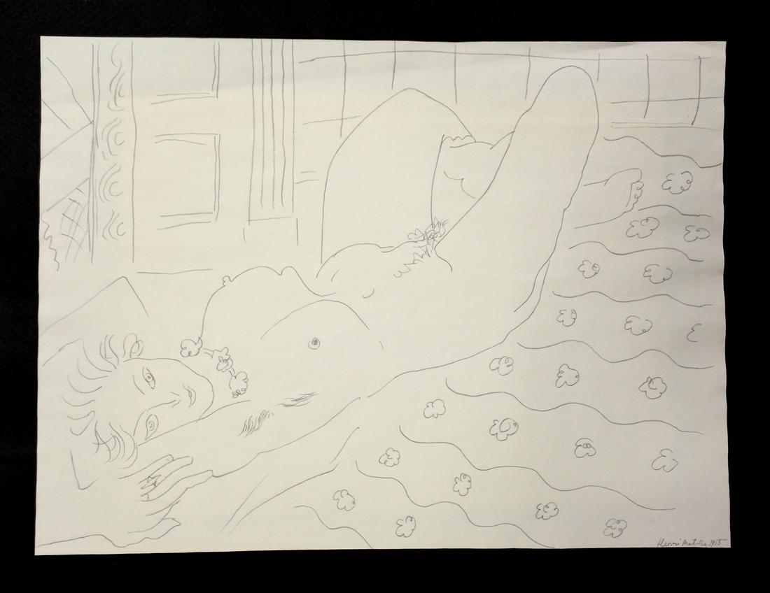 After Henri Matisse - Reclining Nude Female: After Henri Matisse - Reclining Nude Female DESCRIPTION drawing on paper size: 10 1/2 x 14 1/4 in. Bearing signature with date, "Henri Matisse 1955" (lower right). If you would like to receiv