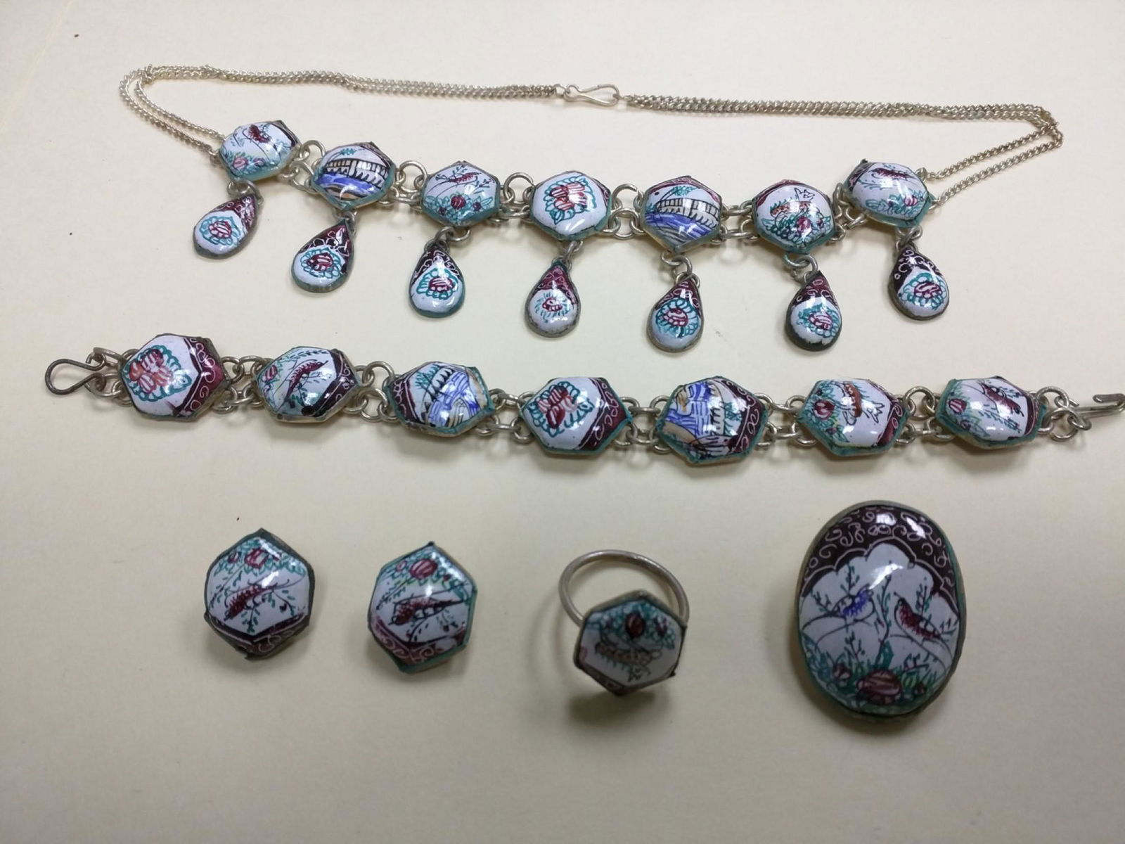 Persian Enamel Hand Painted Jewelry Set (1 of 5)