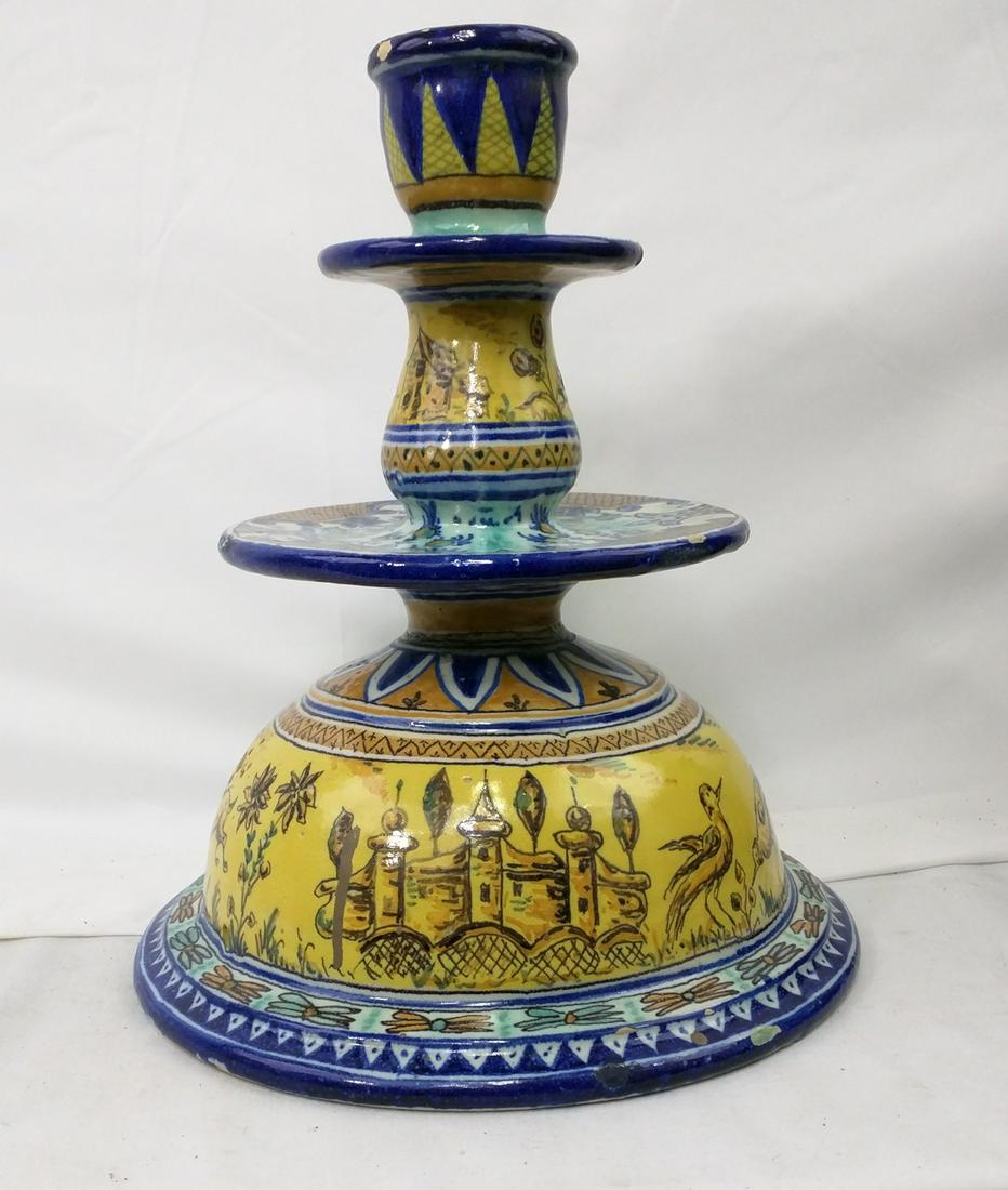Large Ceramic Faience Style Candlestick (1 of 4)