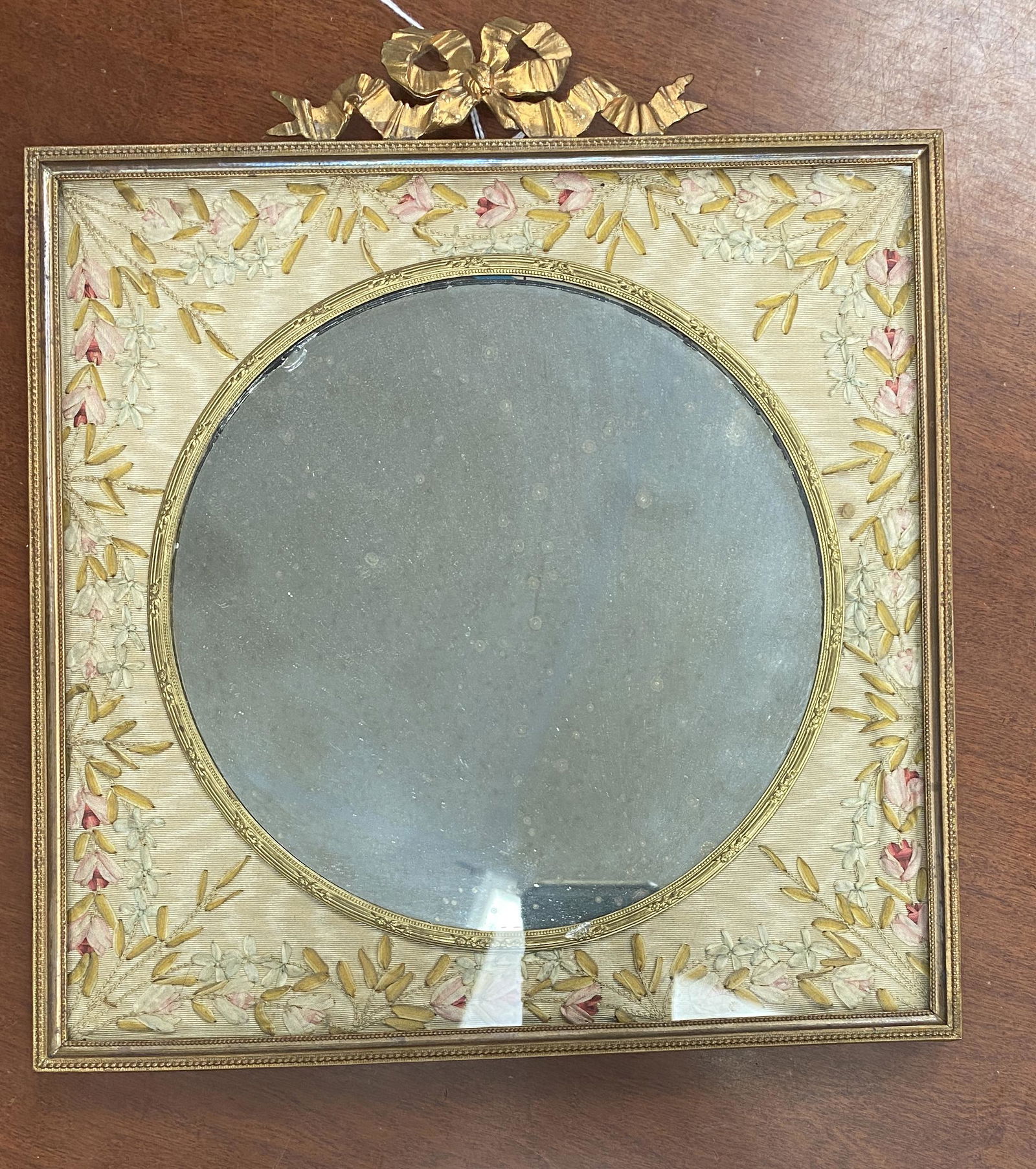 19th Century French Bronze Mirror (Frame) with Embroidery (1 of 6)