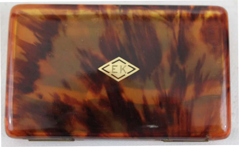 Rare Antique Gold Inlay Faux Tortoiseshell Cigarette Cheroot Case Holder Initial (1 of 3)