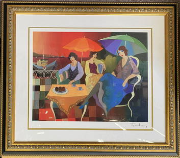 Framed Colored Prints by Itzchak Tarkay: Framed Colored Prints by Itzchak Tarkay Signed in the matrix Sight size: 18 1/2 x 21 1/2 in. Frame: 28 x 31 in. If you would like to receive more detailed photos, please let us know. We do not