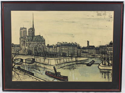 Bernard Buffet, French (1928 - 1999): Bernard Buffet, French (1928 - 1999) Title: Notre Dame Year: 1956 Medium: Lithograph Poster Framed without glass Opening size: 18 3/4 by 26 3/4 in. Frame: 24 by 32 in. If you would like to receive mor