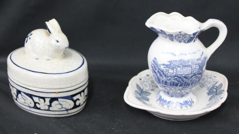 Old Ceramic Miniature Pitcher with Plate and Ceramic Box. (1 of 8)