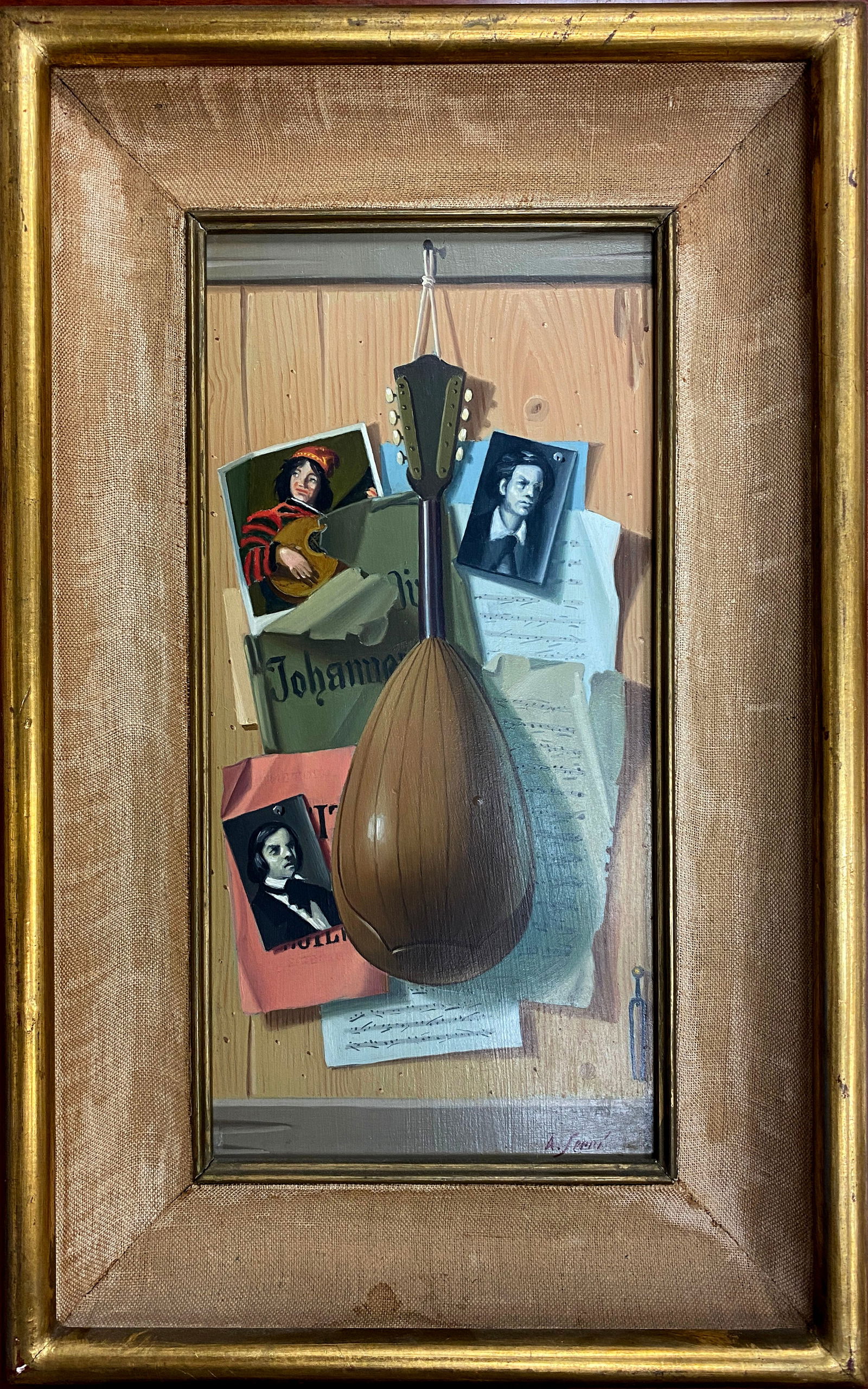 Alfredo Serri (Italian, 1897-1972) Musical Instruments Trompe l'Oeil: Alfredo Serri (Italian, 1897-1972) Musical Instruments Trompe l'Oeil Title for LiveAuctioneers: Alfredo Serri (Italian, 1897-1972), Musical Instruments Trompe l'Oeil Oil on canvas trompe l'oeil compos
