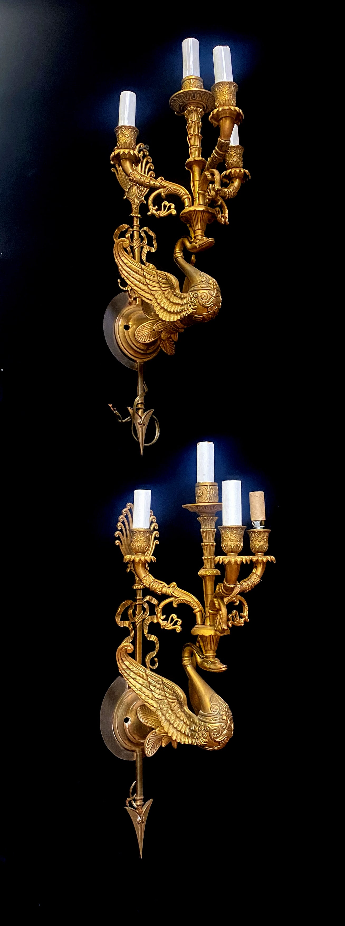 Pair of Empire Style Gilt Bronze Four-Light Wall Sconces with Eagle and Griffin Motif (1 of 7)