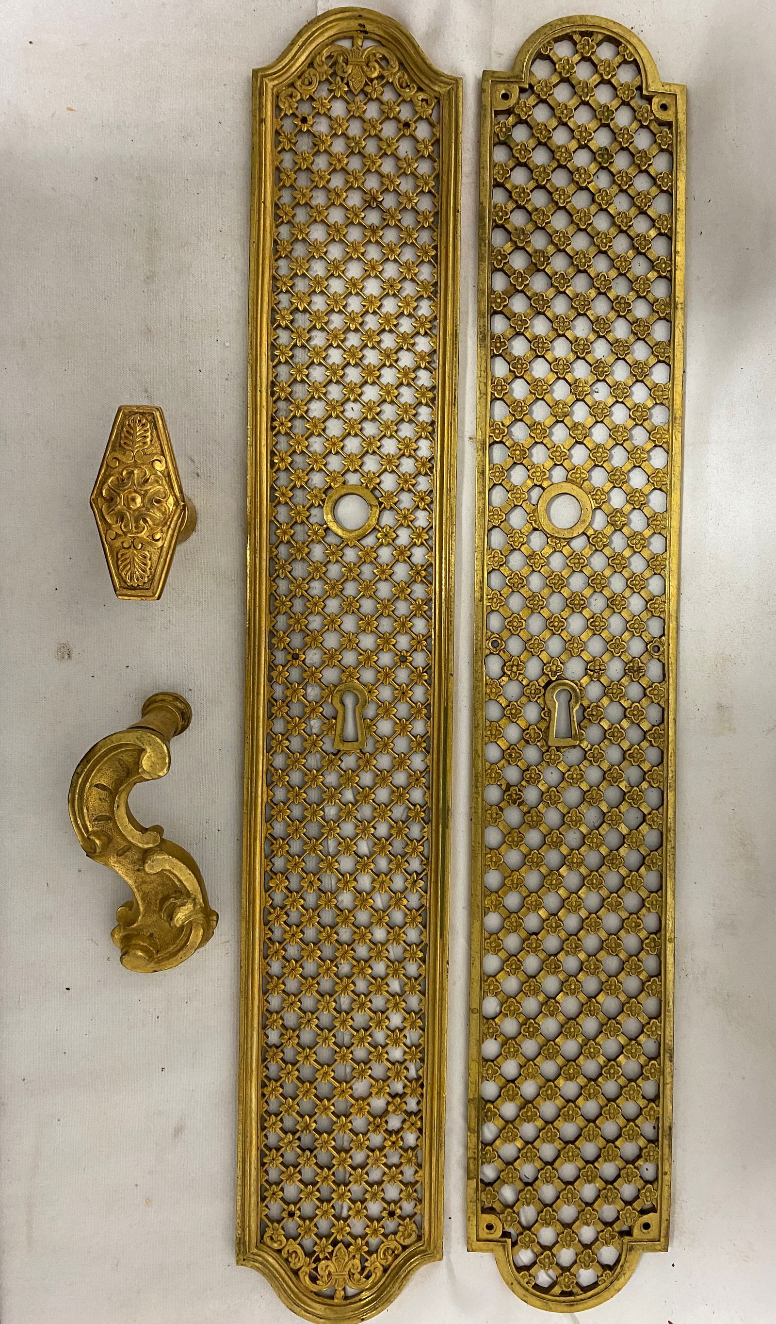 Pair of Louis XVI Style Gilt Bronze Door Backplates with Handles (1 of 4)