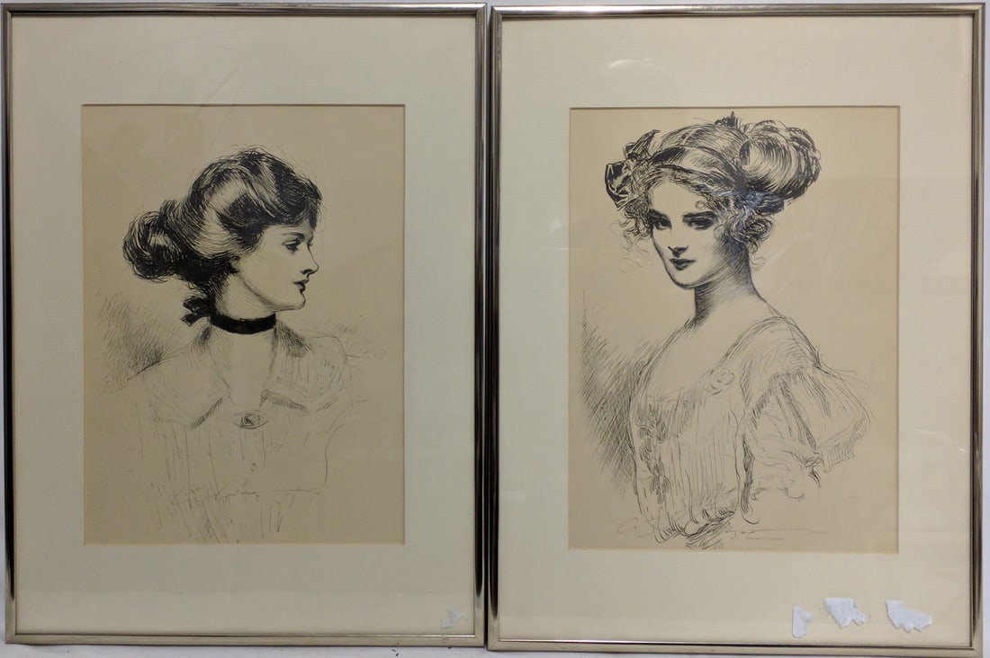 Two 1909 Gibson Girl Debutante Artist Proofs, Framed (1 of 5)