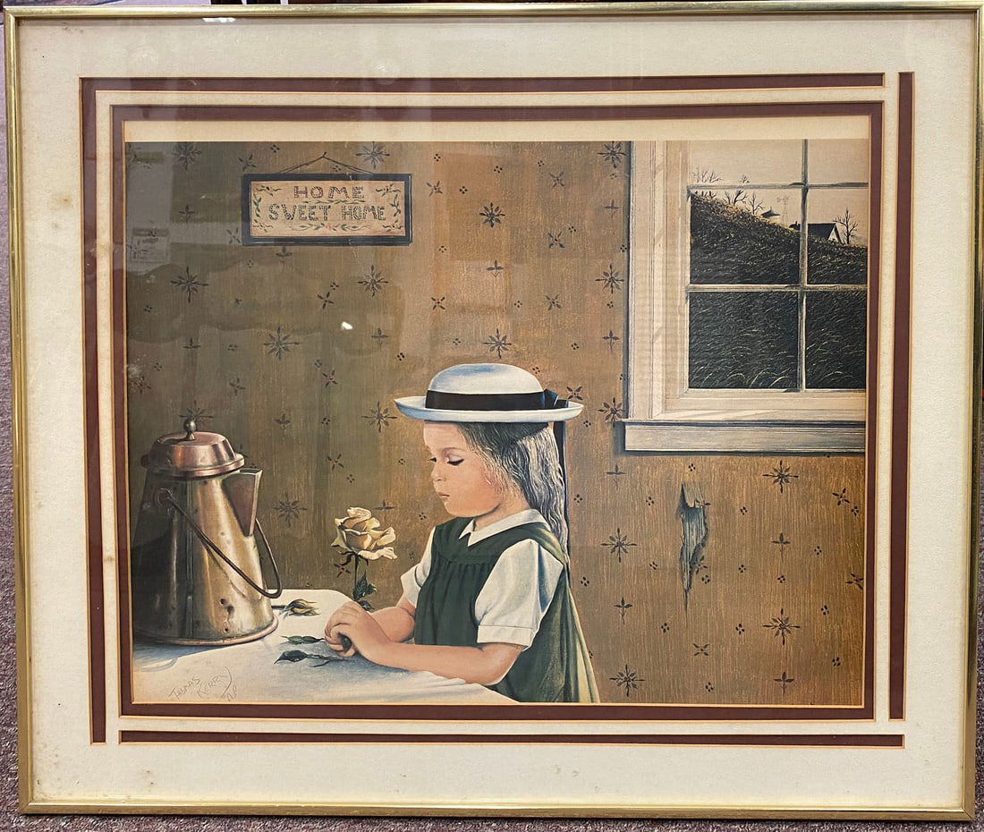 Artist Proof Lithograph Signed Thomas Kerry - Home Sweet Home: Artist Proof Lithograph Signed Thomas Kerry - Home Sweet Home Charming vintage artist proof lithograph by Thomas Kerry, signed in pencil lower left and marked A.P. (Artist Proof). The scene depicts a