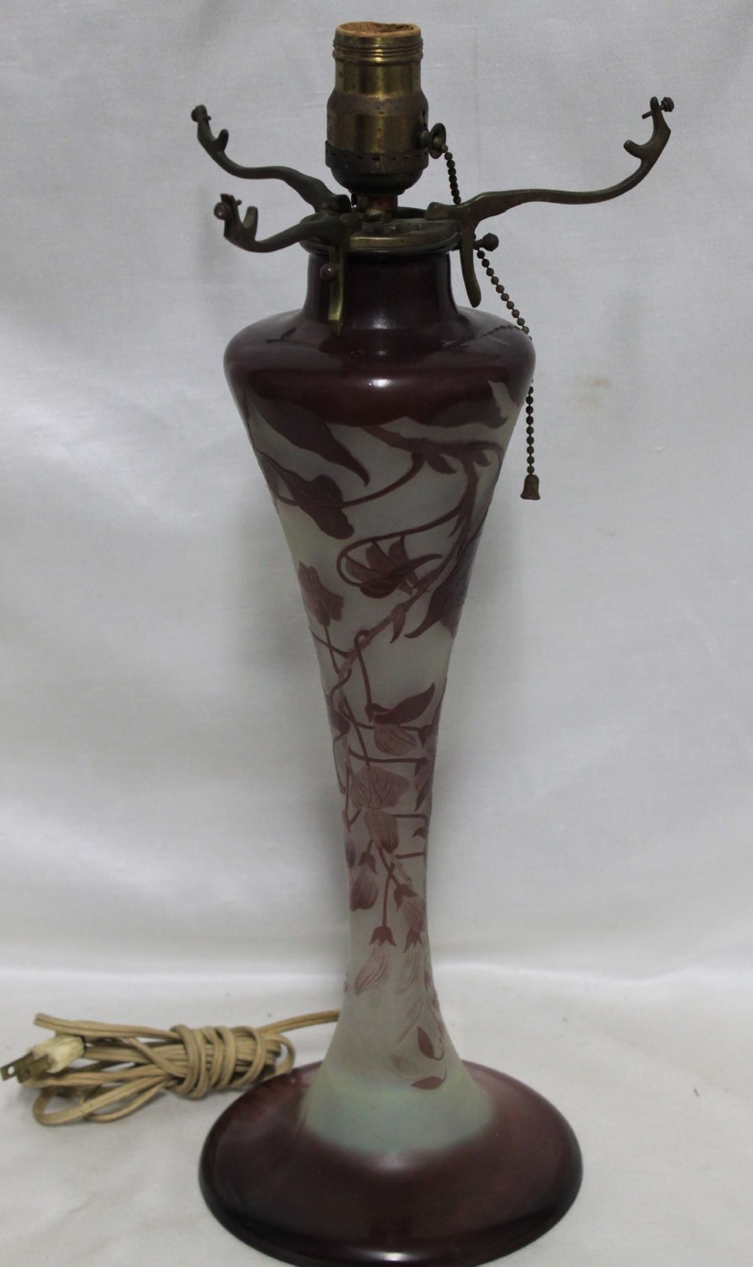 Emile Galle (French, 1846-1904) - Art Nouveau Cameo Glass Lamp Base</strong: Emile Galle (French, 1846-1904) - Art Nouveau Cameo Glass Lamp Base A fine Art Nouveau cameo glass lamp base by Emile Galle, France, late 19th to early 20th century. The baluster-form glass body is ex