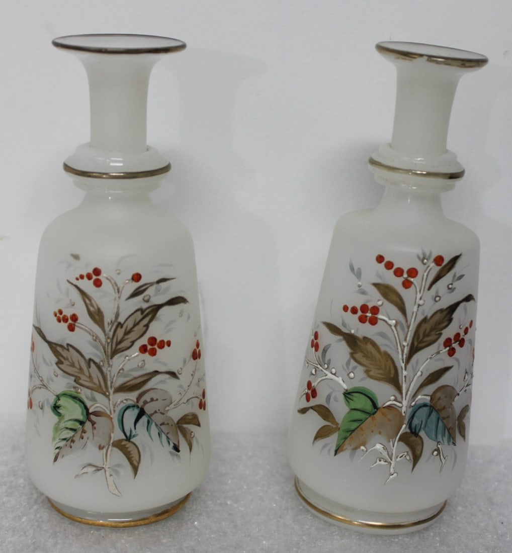 Pair of 19th Century Enamel-Decorated Frosted Glass Decanters (1 of 5)