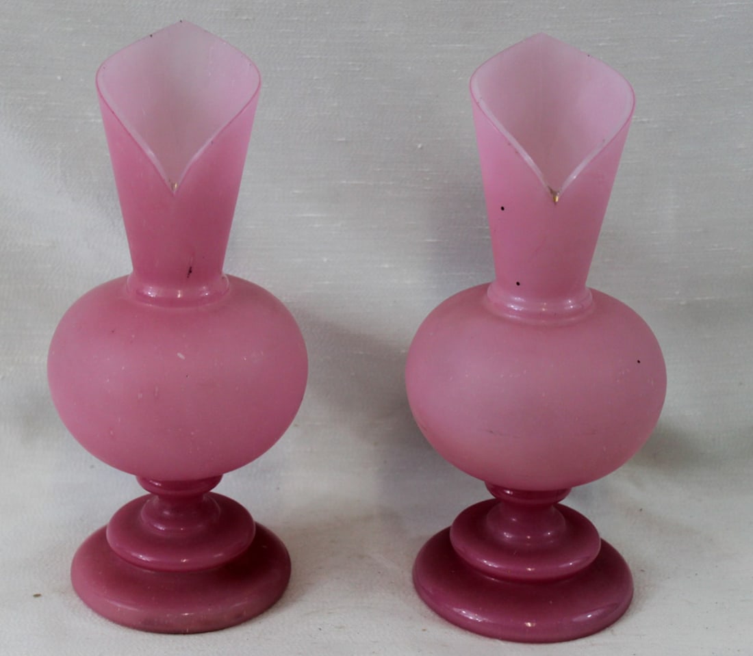 Pair of Victorian Pink Satin Glass Vases (1 of 7)