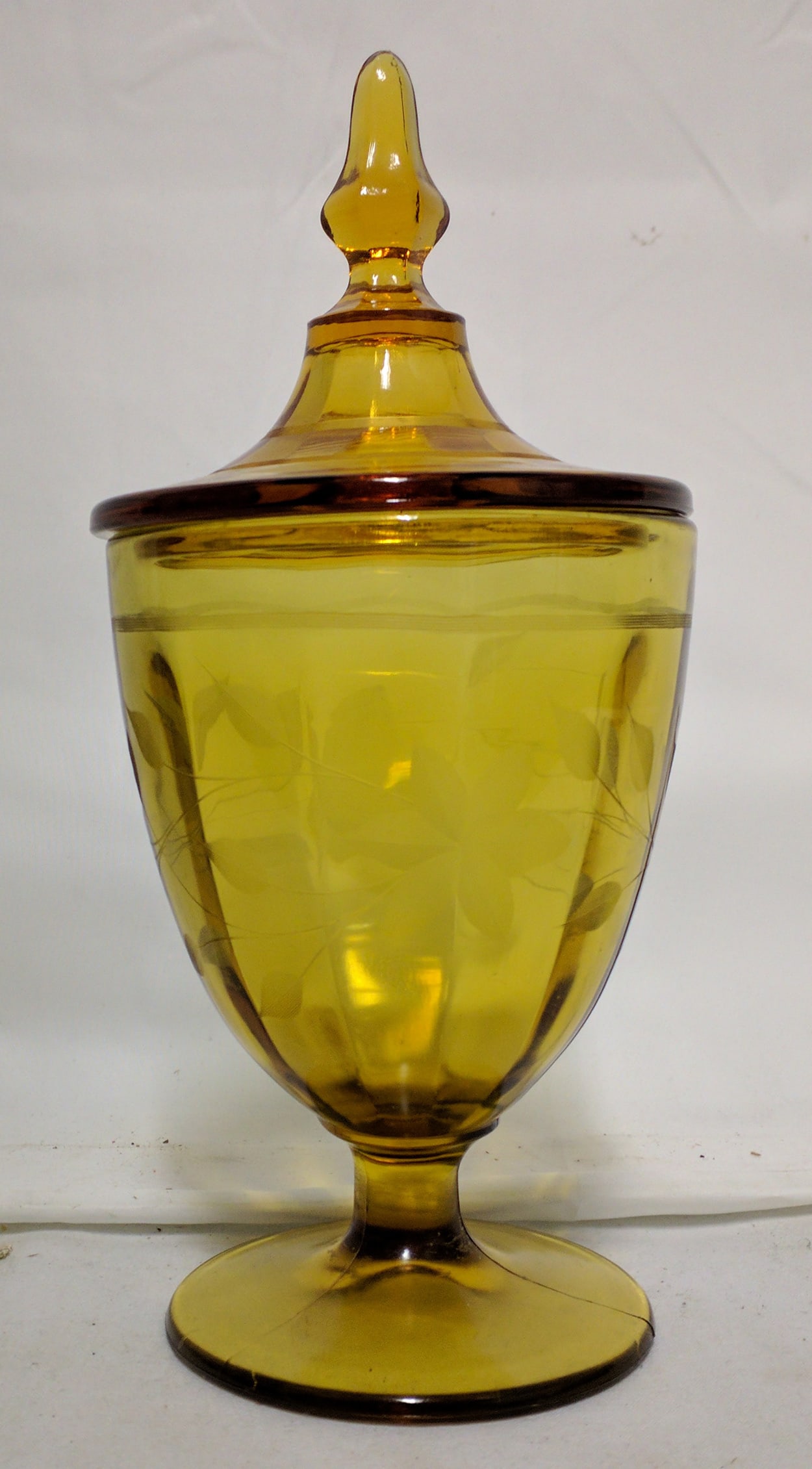 Bohemian Amber Engraved Covered Goblet / Bonbon Jar, c. 1880-1900 (1 of 4)