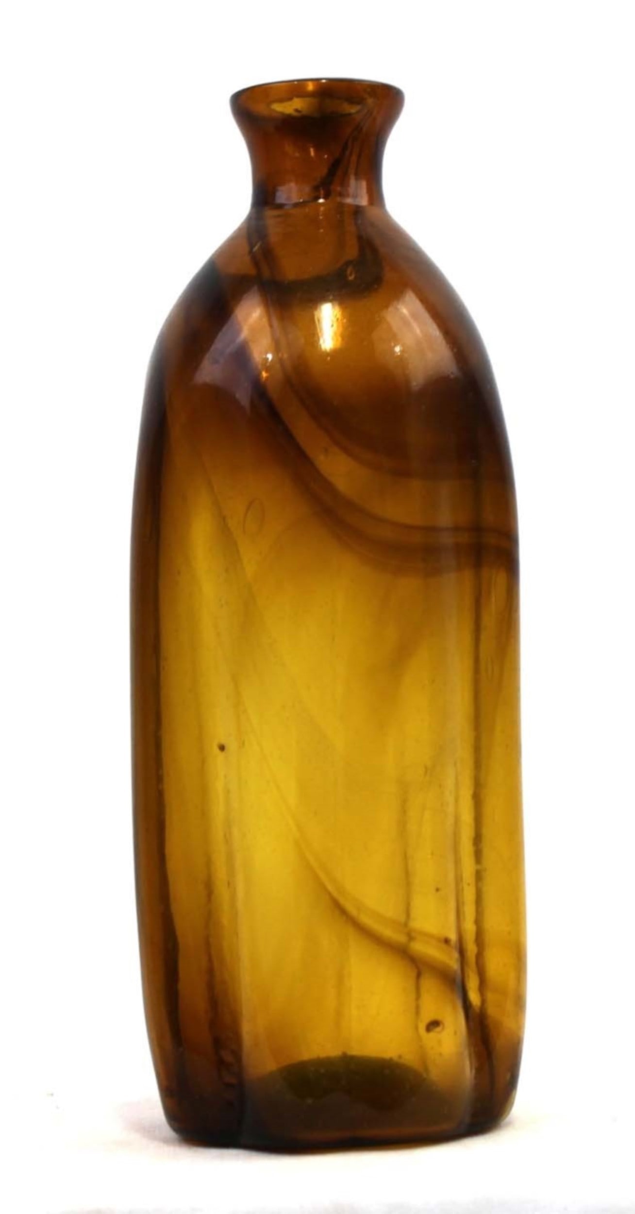 Circa 1700-1720 Early Free-Blown Amber Glass Bottle, Continental Europe (1 of 4)