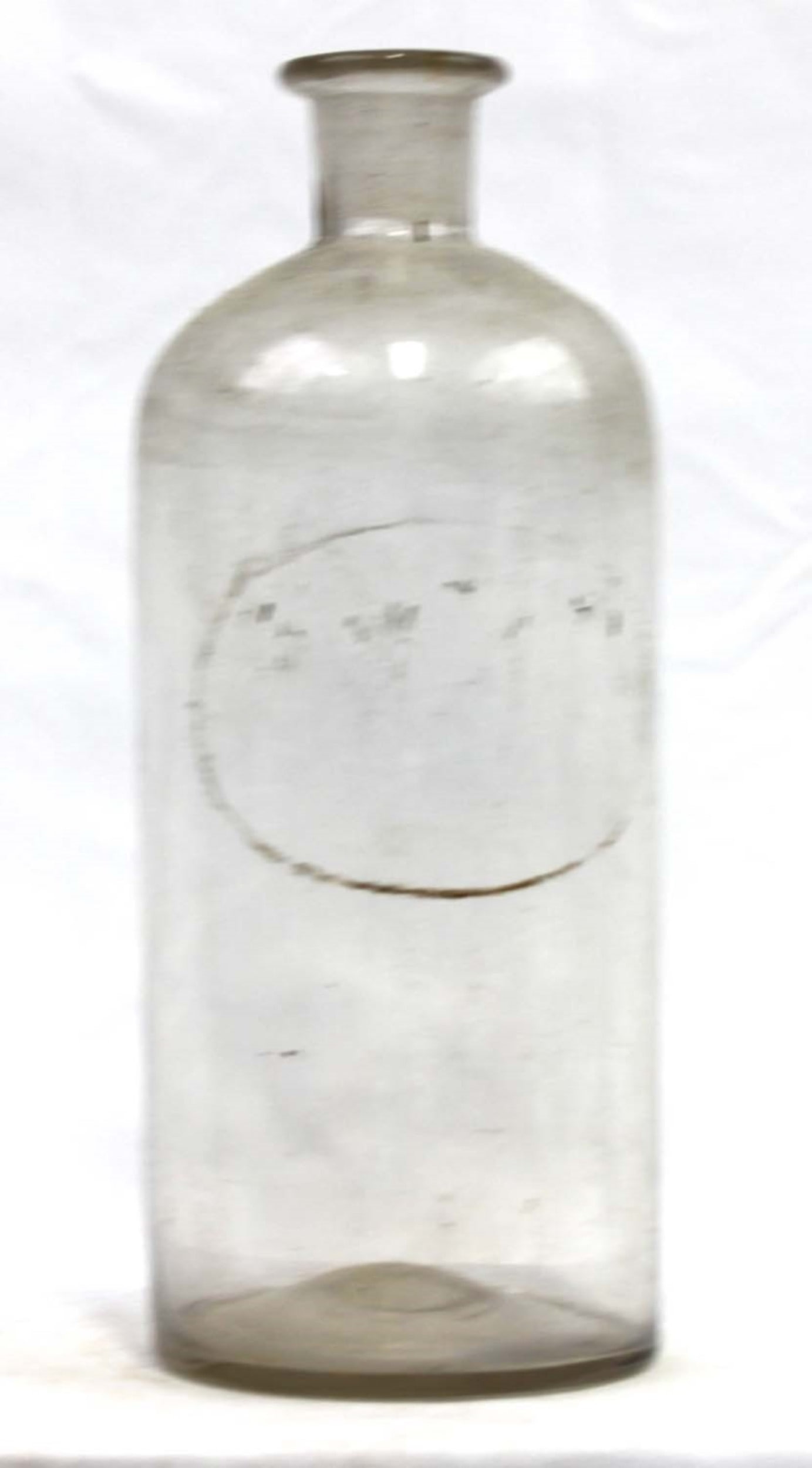 Early 19th Century Hand-Blown Clear Glass Apothecary / Utility Bottle, Pontil Base: Early 19th Century Hand-Blown Clear Glass Apothecary / Utility Bottle, Pontil Base Hand-blown clear glass bottle of cylindrical form with sloping shoulders and straight neck, retaining a fire-polished