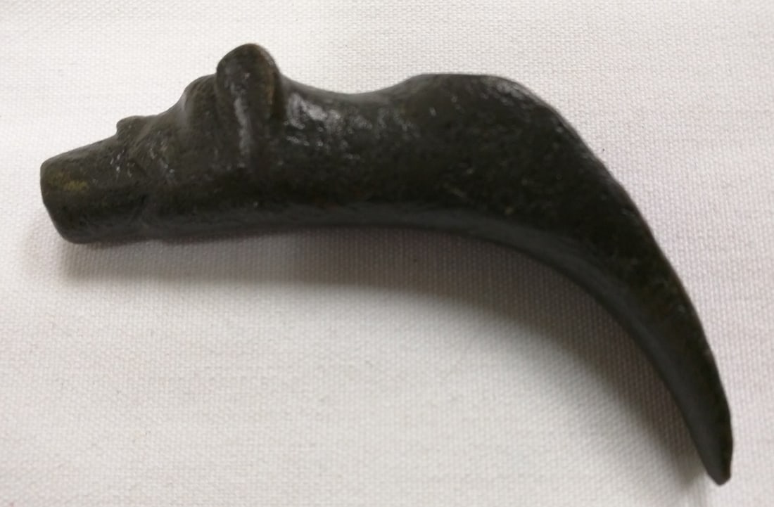 1st-3rd C. AD Roman Bronze Zoomorphic Cosmetic Spoon (Ligula): Roman Bronze Zoomorphic Cosmetic Spoon (Ligula), 1st-3rd C. AD Roman Bronze Zoomorphic Cosmetic Spoon (Ligula), 1st-3rd Century AD Cast bronze ligula / small spoon with a sculptural zoomorphic handle