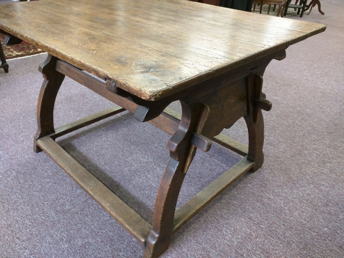 German Oak Trestle Table - 4