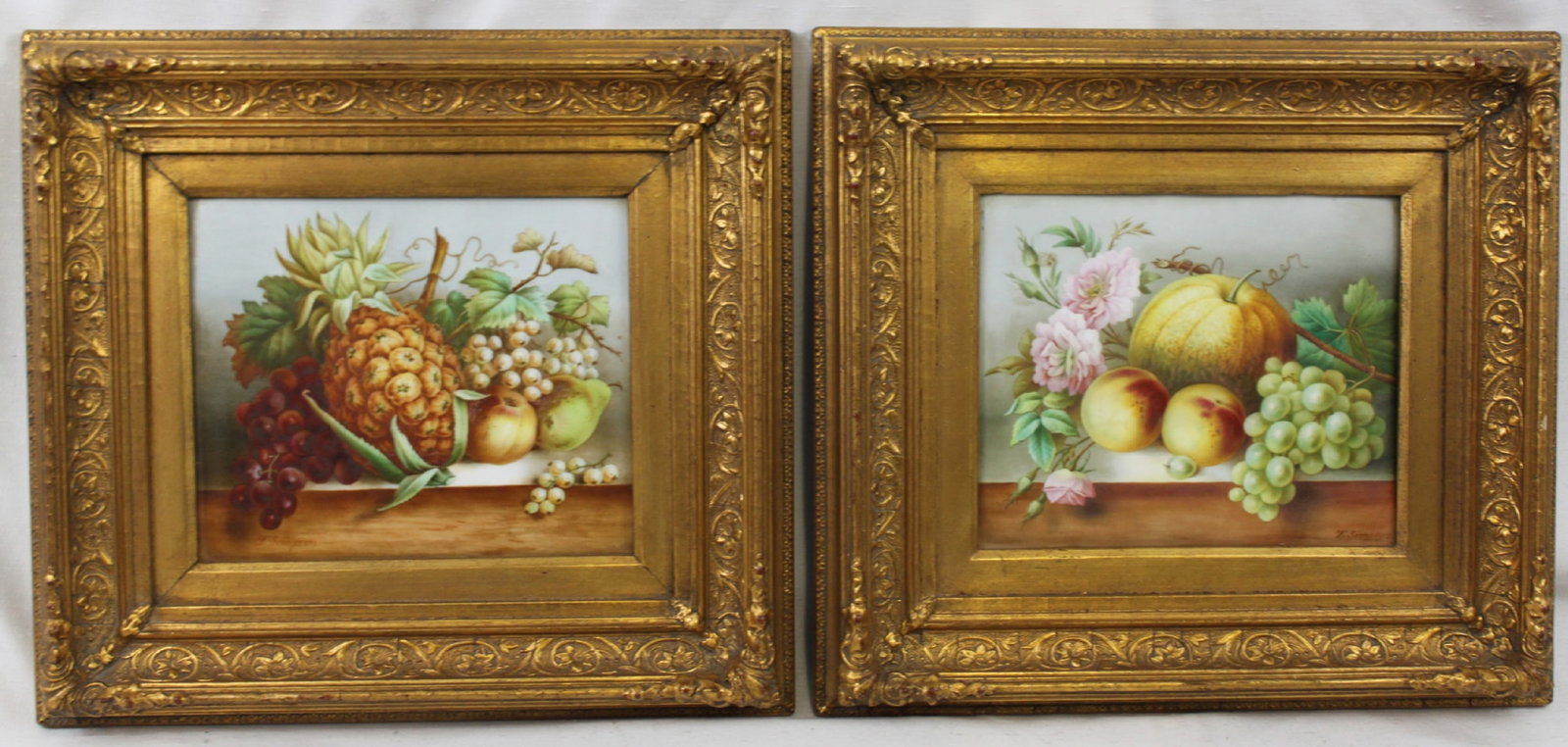 Pair of English Hand-Painted Porcelain Fruit Still-Life Plaques, signed T. Simpson (1 of 12)