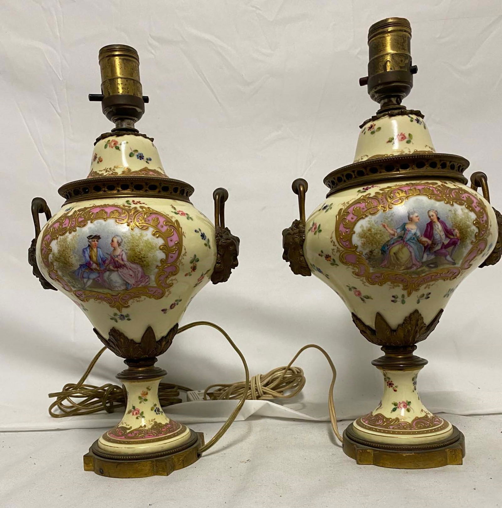 Pair of French Porcelain and Gilt Bronze Mounted Lamps, Marked BB (1 of 11)