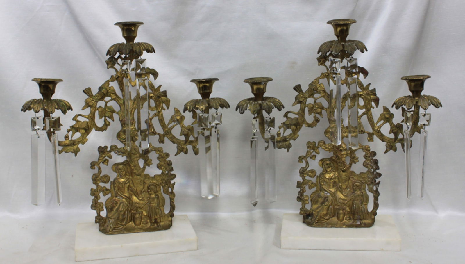 Pair of American Gilt Bronze and Crystal Three-Light Girandoles (1 of 5)