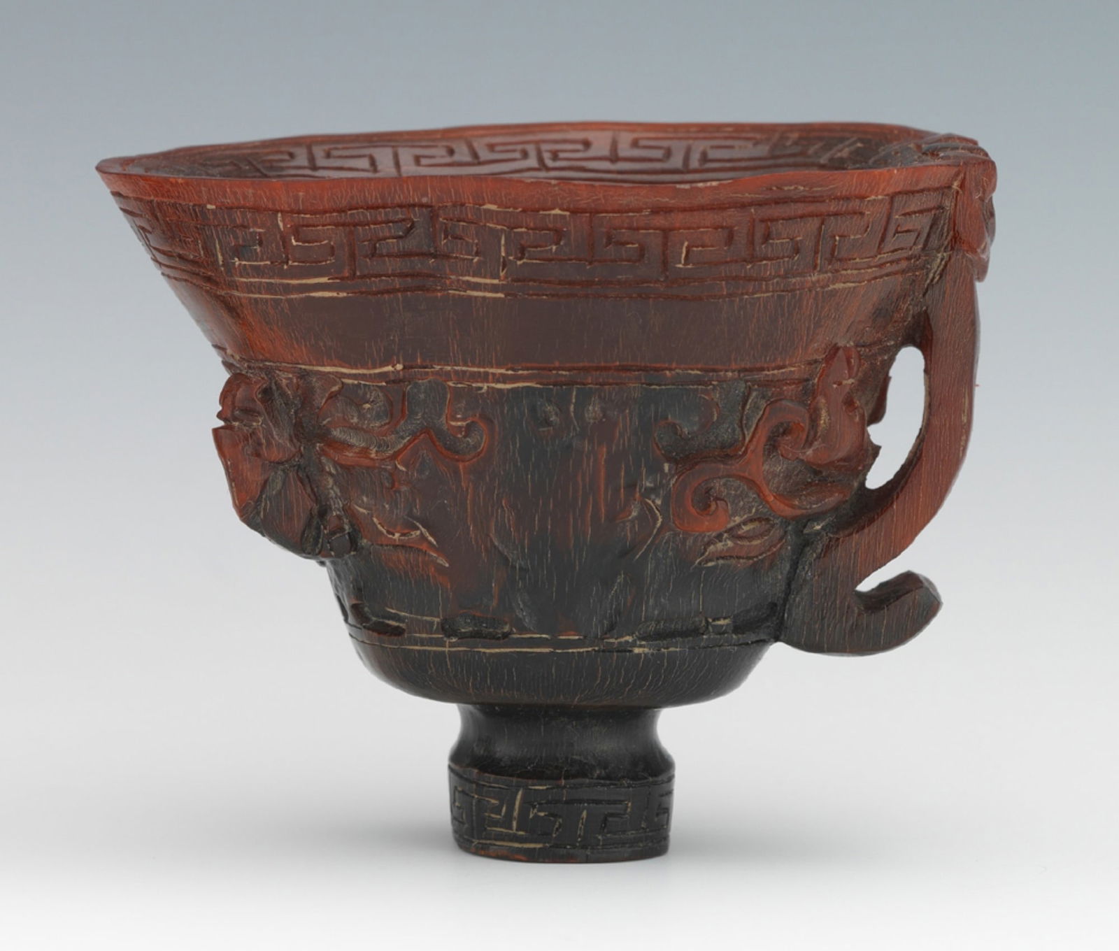 CHINESE CARVED LIBATION CUP WITH DRAGON HANDLES, 20TH CENTURY (1 of 5)