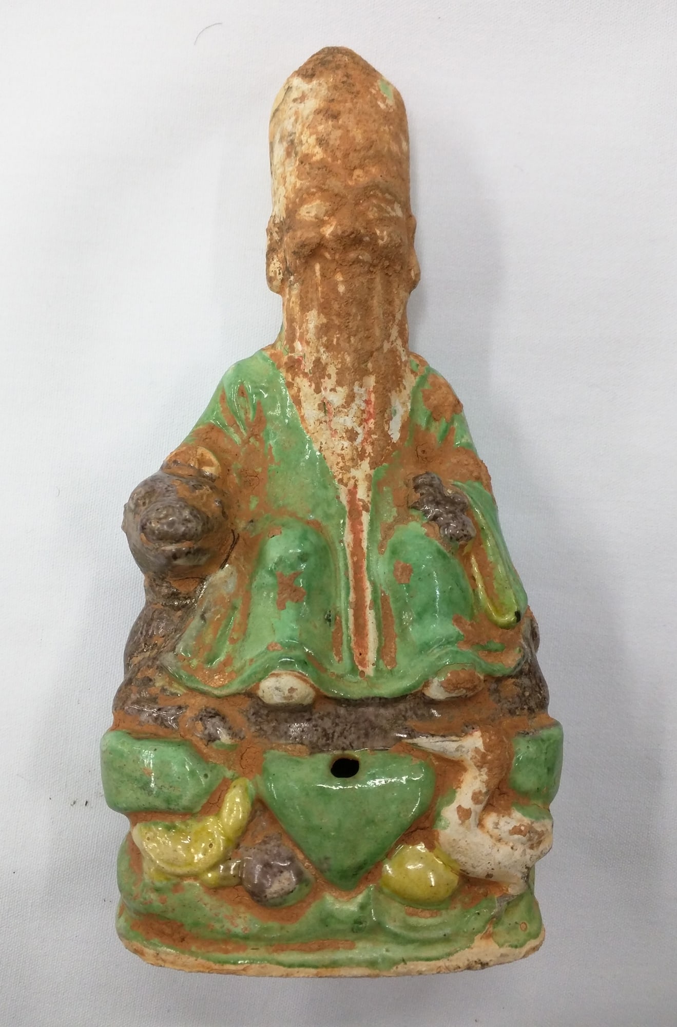 Ming Dynasty Style Chinese Glazed Pottery Figure of a Daoist Immortal: Ming Dynasty Style Chinese Glazed Pottery Figure of a Daoist Immortal A seated glazed pottery figure, likely representing a Daoist immortal or scholar, wearing long flowing robes adorned in the tradit