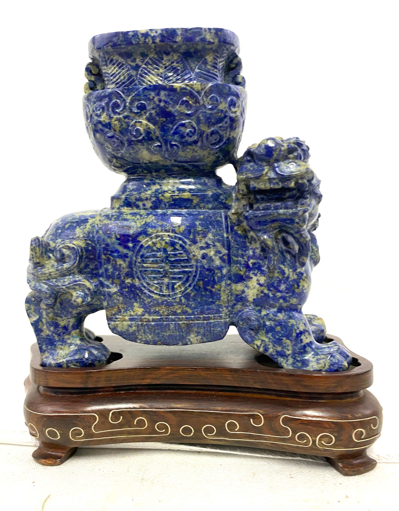 Old Chinese Carved Lapis Lazuli Lion (Foo Dog) on Stand (1 of 4)