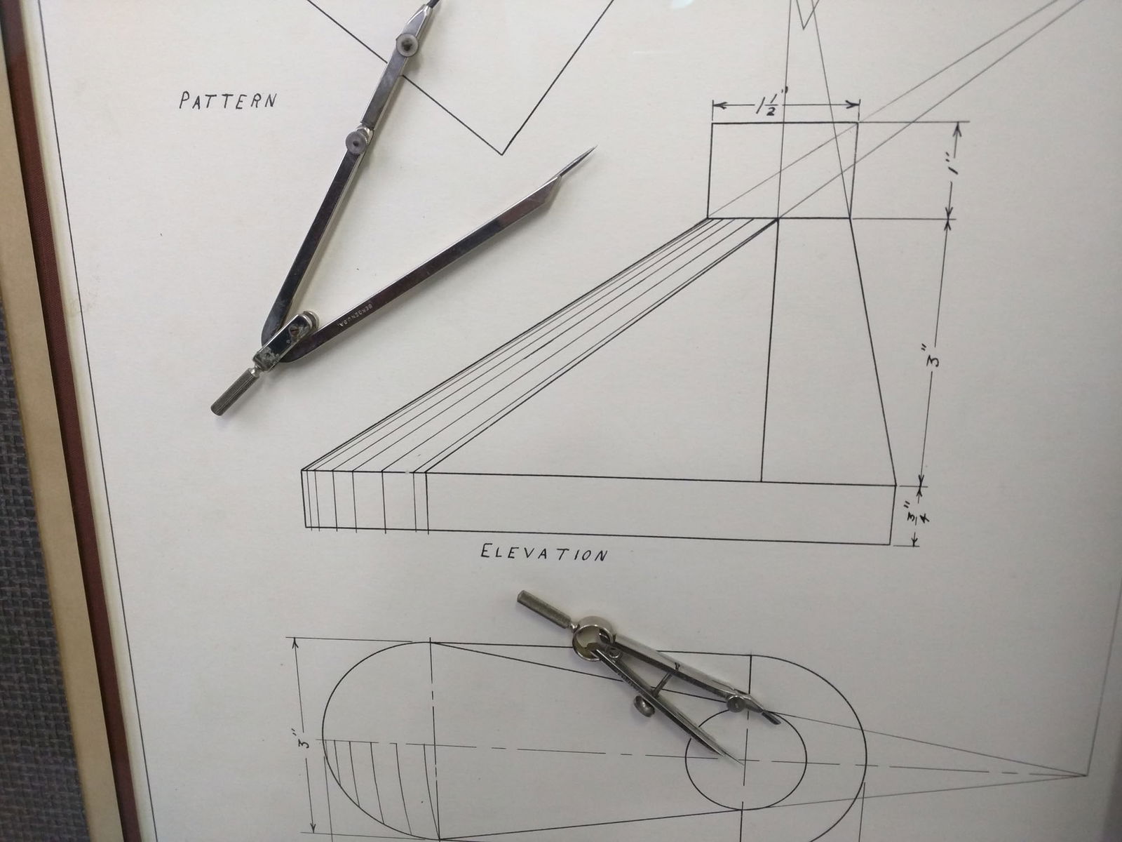 FRAMED MID-20TH CENTURY DRAFTING LAYOUT WITH INSTRUMENTS - 2