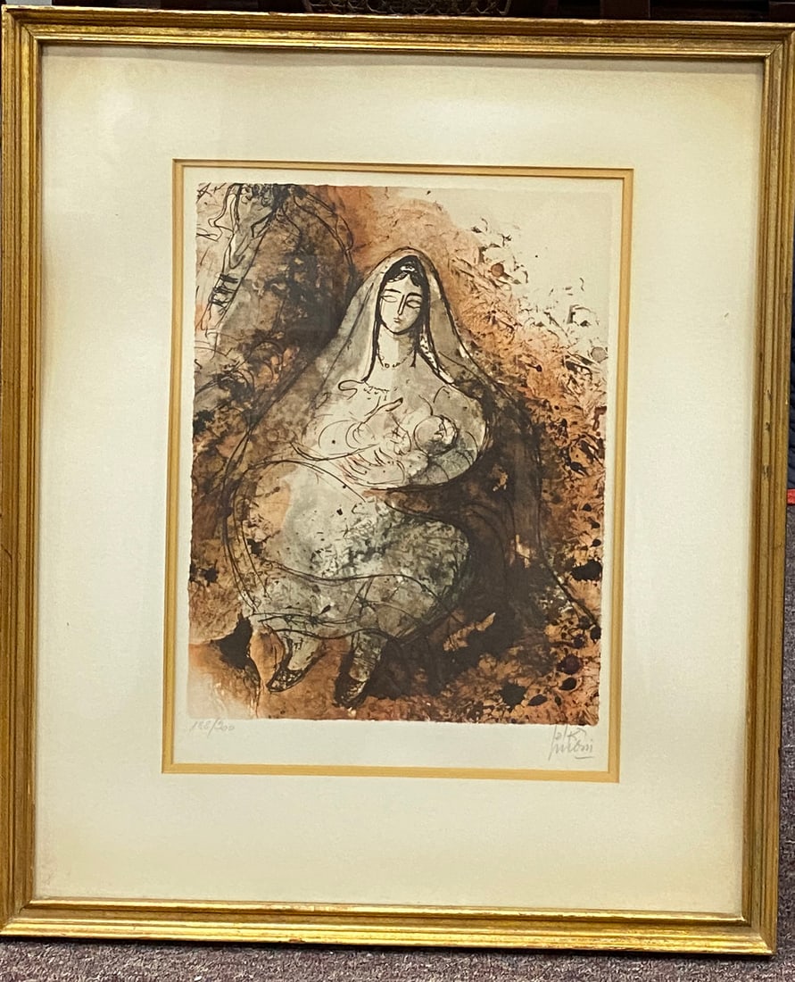 Modernist Lithograph - Madonna and Child, Signed and Numbered 188/200: Modernist Lithograph - Madonna and Child, Signed and Numbered 188/200 Signed in pencil lower right Numbered 188/200 lower left Color lithograph on paper Frame size: approx. 23 x 19 in. (58.4 x 48.3 cm