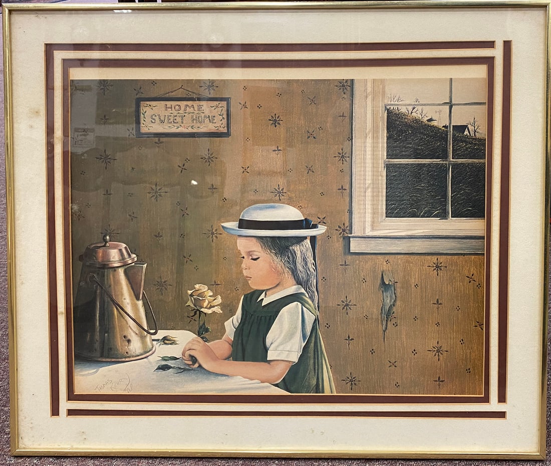Artist Proof Lithograph Signed Thomas Kerry - Home Sweet Home: Artist Proof Lithograph Signed Thomas Kerry - Home Sweet Home Charming vintage artist proof lithograph by Thomas Kerry, signed in pencil lower left and marked A.P. (Artist Proof). The scene depicts a