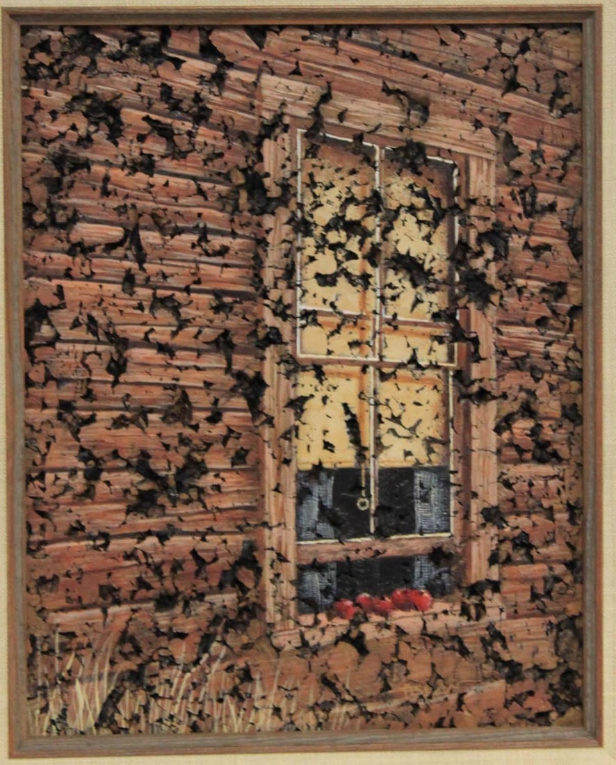 Rustic Window Scene - Oil on Cork - 2