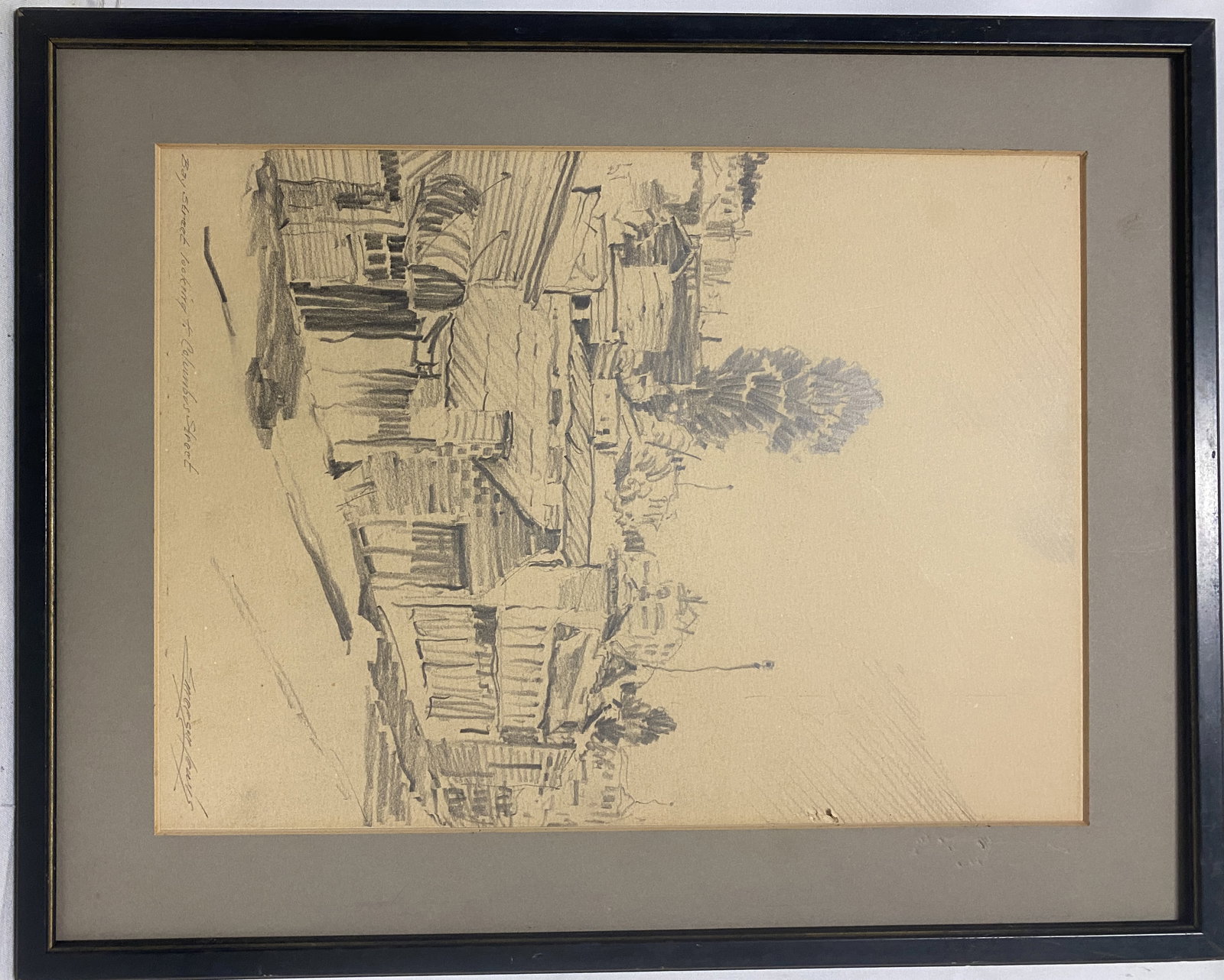 Harry Emerson Lewis (1892-1958) - Drawing "Bay Street: Harry Emerson Lewis (1892-1958) - Drawing "Bay Street looking to Columbus Street" Original pencil drawing on paper by American artist Harry Emerson Lewis, known for his documentary-style renderings of