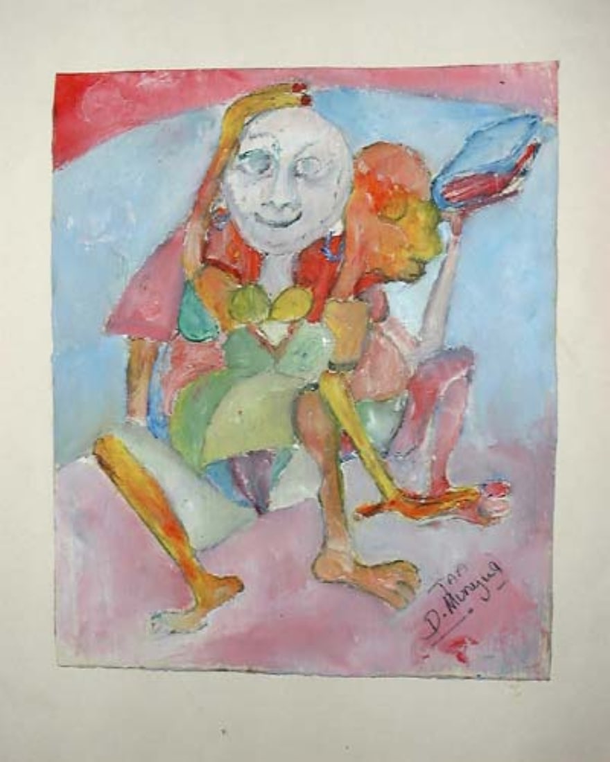 Seated Figures by D. Mungai (1966): Title: Seated Figures by D. Mungai (1966) D. Mungai (Kenyan, active mid-20th century) Untitled (Seated Figures), 1966 Acrylic or oil on paper Signed lower right: "D. Mungai" Dated in pencil beneath: "