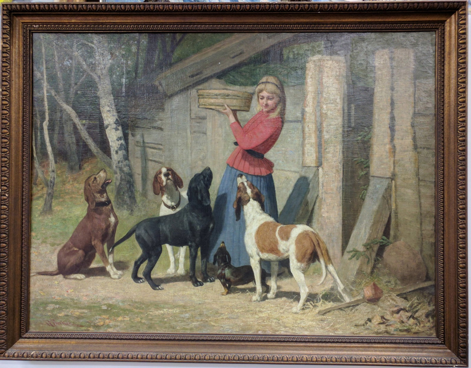 Painting by Albert Becker (German, 1834-1899) Feeding the Hounds (1 of 6)
