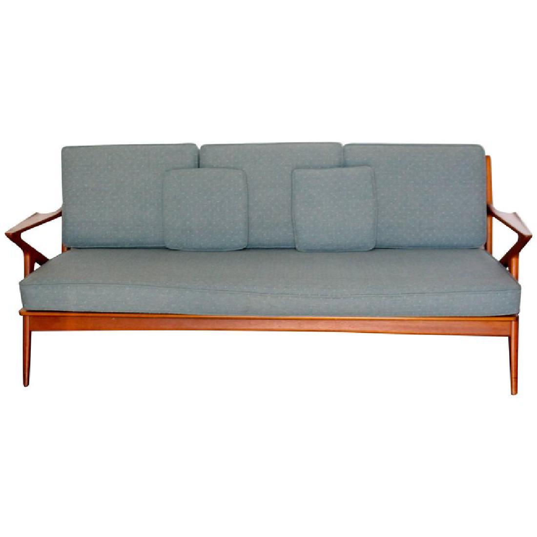 Danish Mid-Century Modern Poul Jensen for Selig 'Z': Signed Selig with the metal tag. Poul Jenson Danish teak Z sofa by Selig. 69 long.