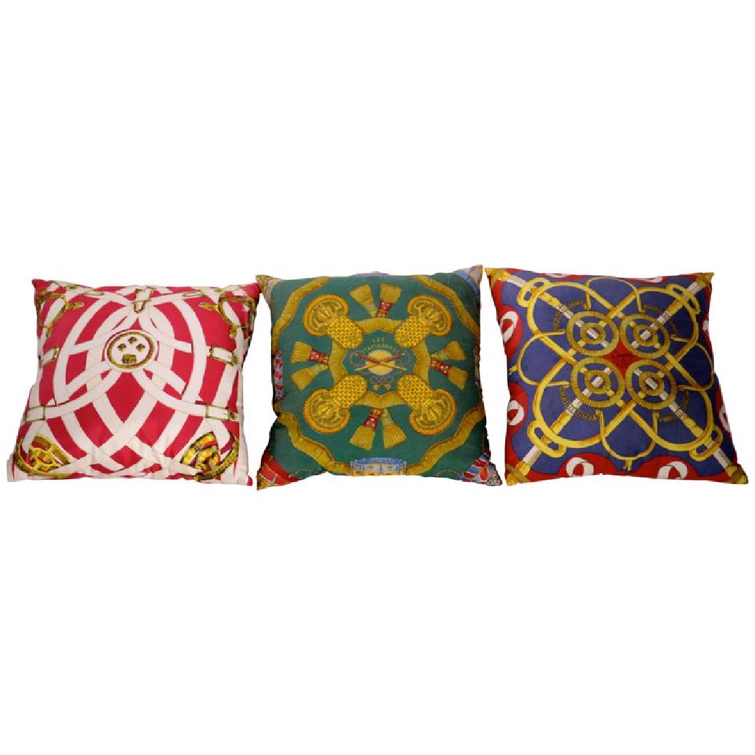 Set of Three Authentic Hermes Two Side Silk Cushion (1 of 8)