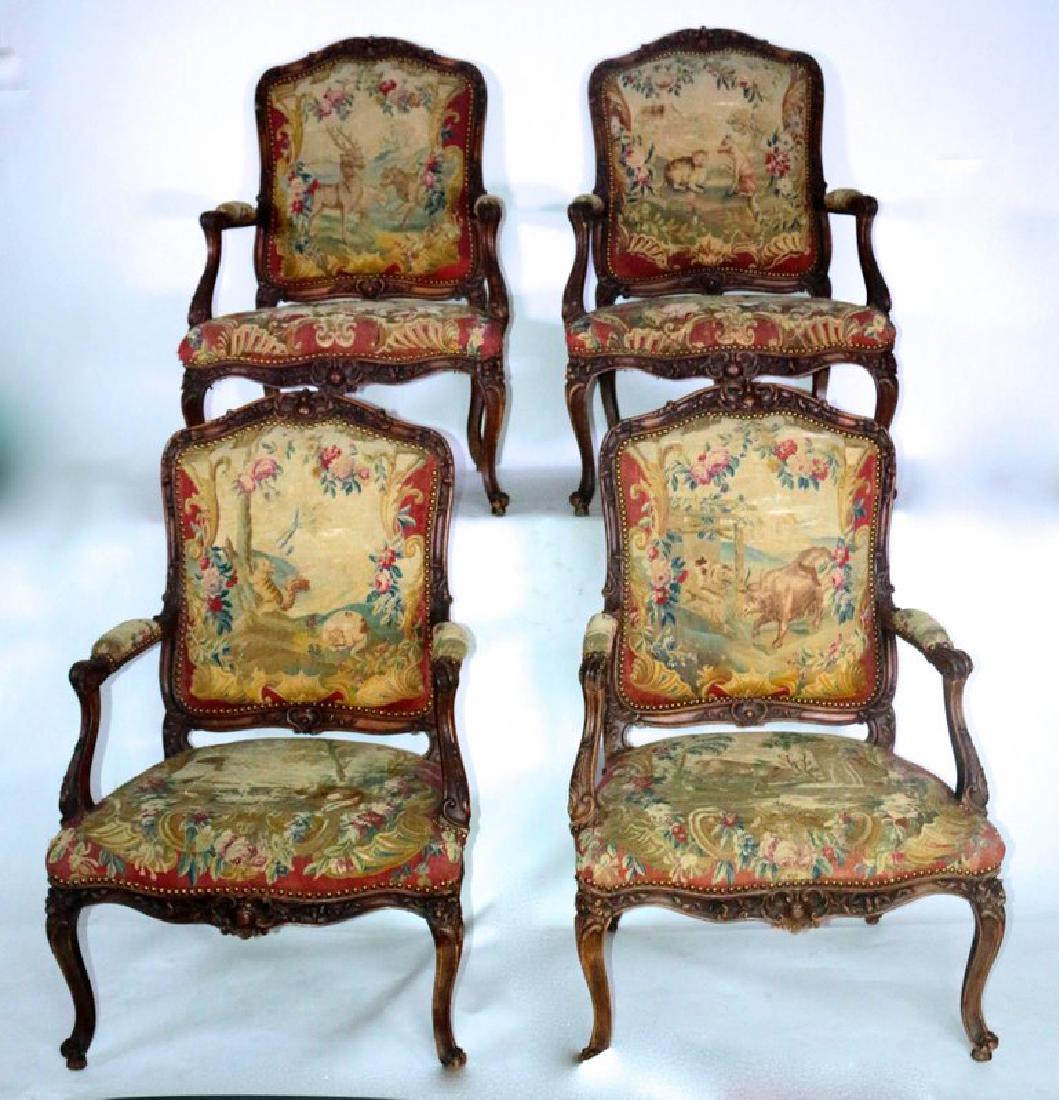 Four french 19thc Aubusson Hand Carved Arm Chairs (1 of 9)