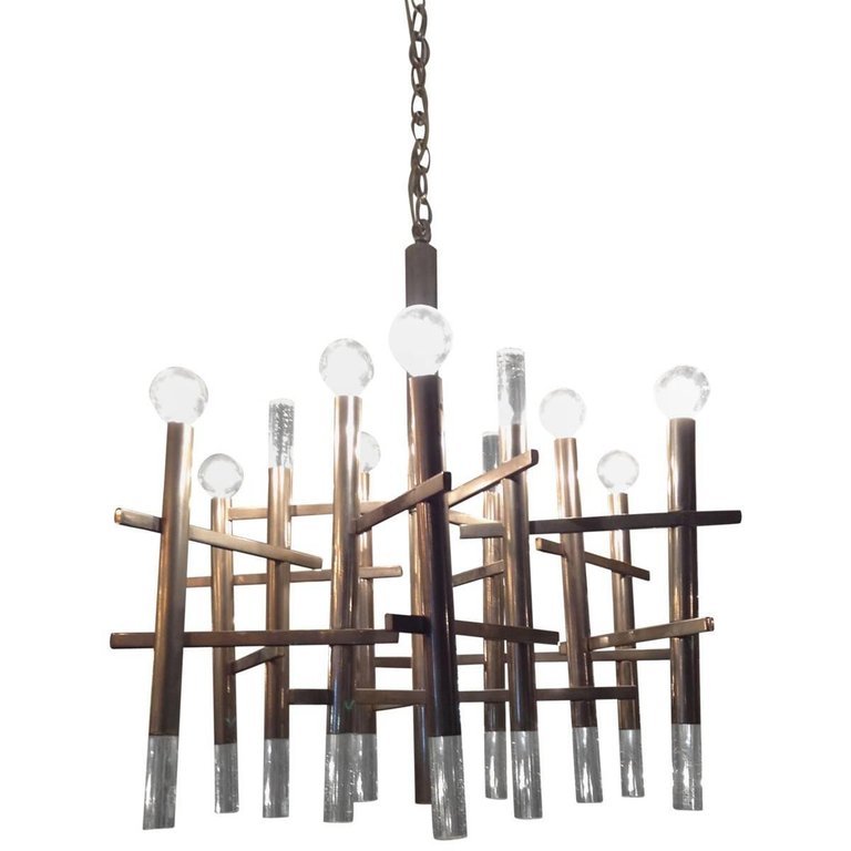 Gaetano Sciolari Chrome and Lucite Baton Chandelier (1 of 5)