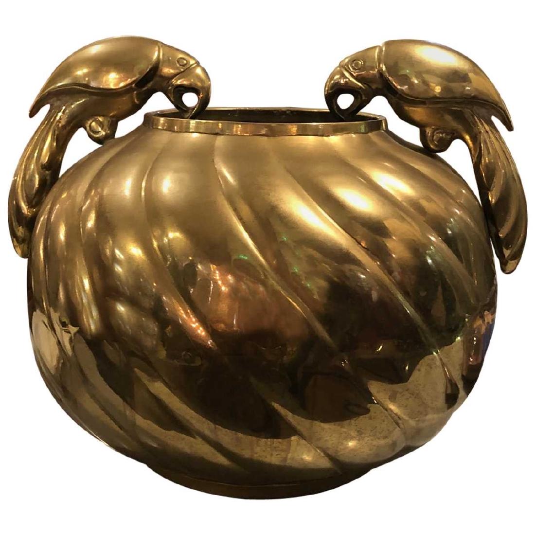 Mid-Century Modern Style Ribbed Bowl With Bird Handles: Mid-century style encompasses a range of concepts developed in the latter half of the 20th century. Pieces feature soft, rounded lines as opposed to the stark edges seen in modern design. This bowl de