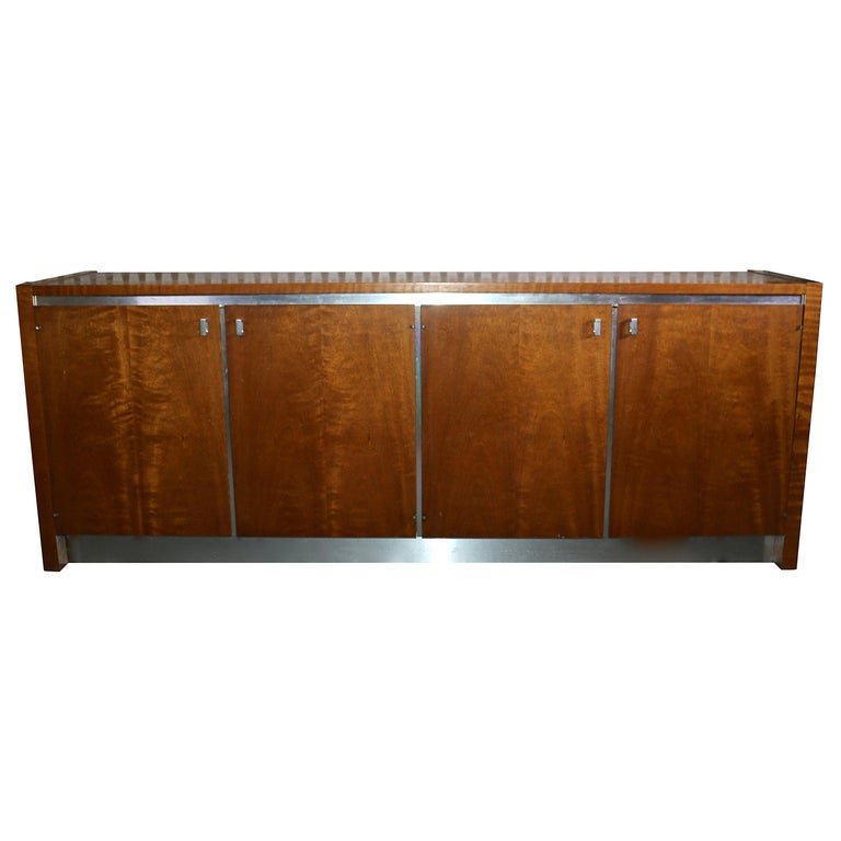 Modern Midcentury Credenza by Founders: Modern midcentury cabinet by Founders Co. 4 doors with aluminum pulls, 4 storage drawers. DIMENSIONS H 30 in. x W 77.5 in. x D 18 in.