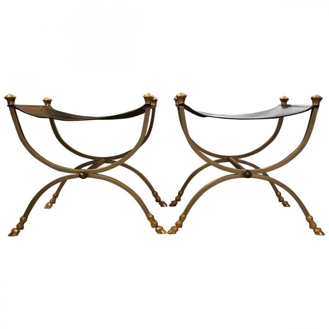 Maison Jansen Pair of Leather and Chrome Stools: pair of leather and chrome stools