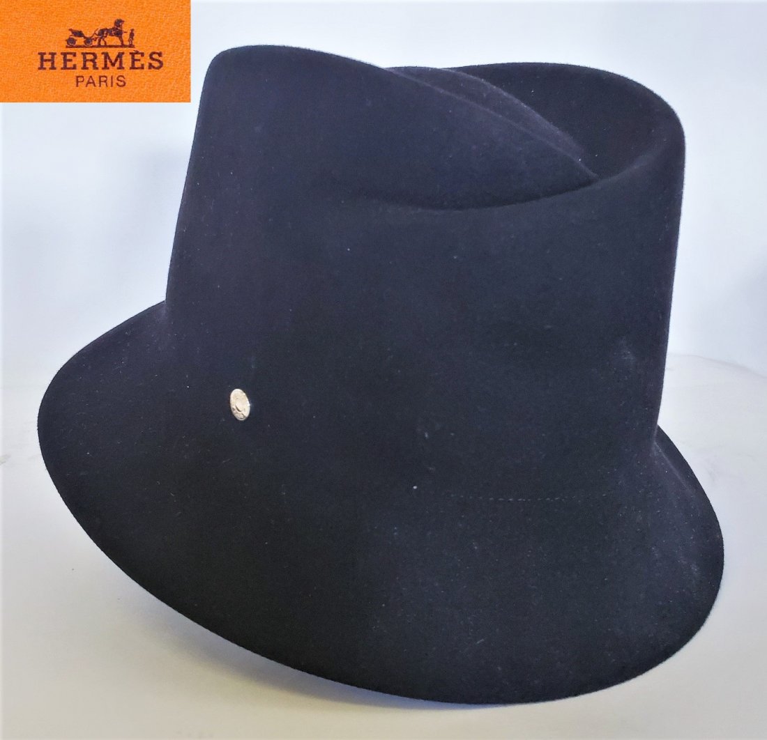 Authentic Hermes Paris 100 % Black Rabbit Felt Hat (1 of 6)