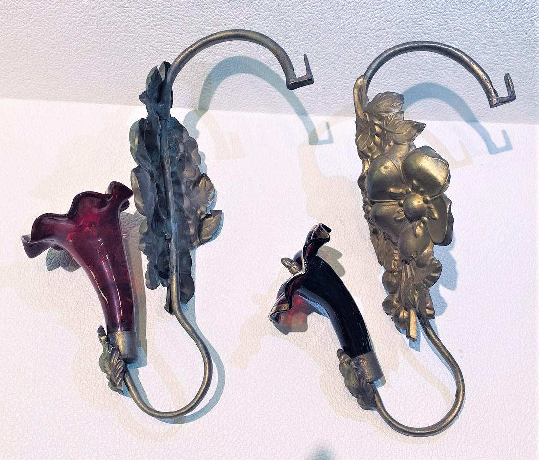 Pair of Antique French gilt curtain holder s with: Pair of Antique French gilt curtain holder s with Murano glass