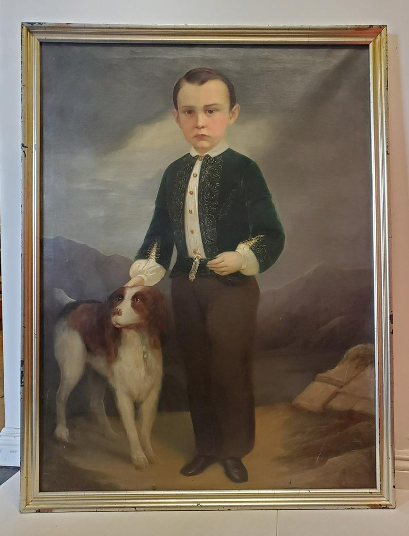 19thc British School "Boy w/Dog" (1 of 2)