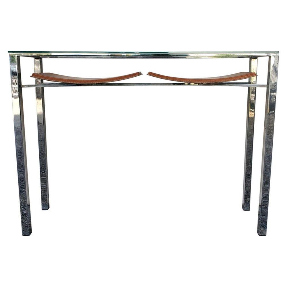 Contemporary Modern Chrome, Glass and Leather Console (1 of 4)