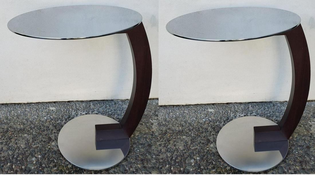 Pair of Roche Bobois Modern Chrome and Wood Side Tables (1 of 6)