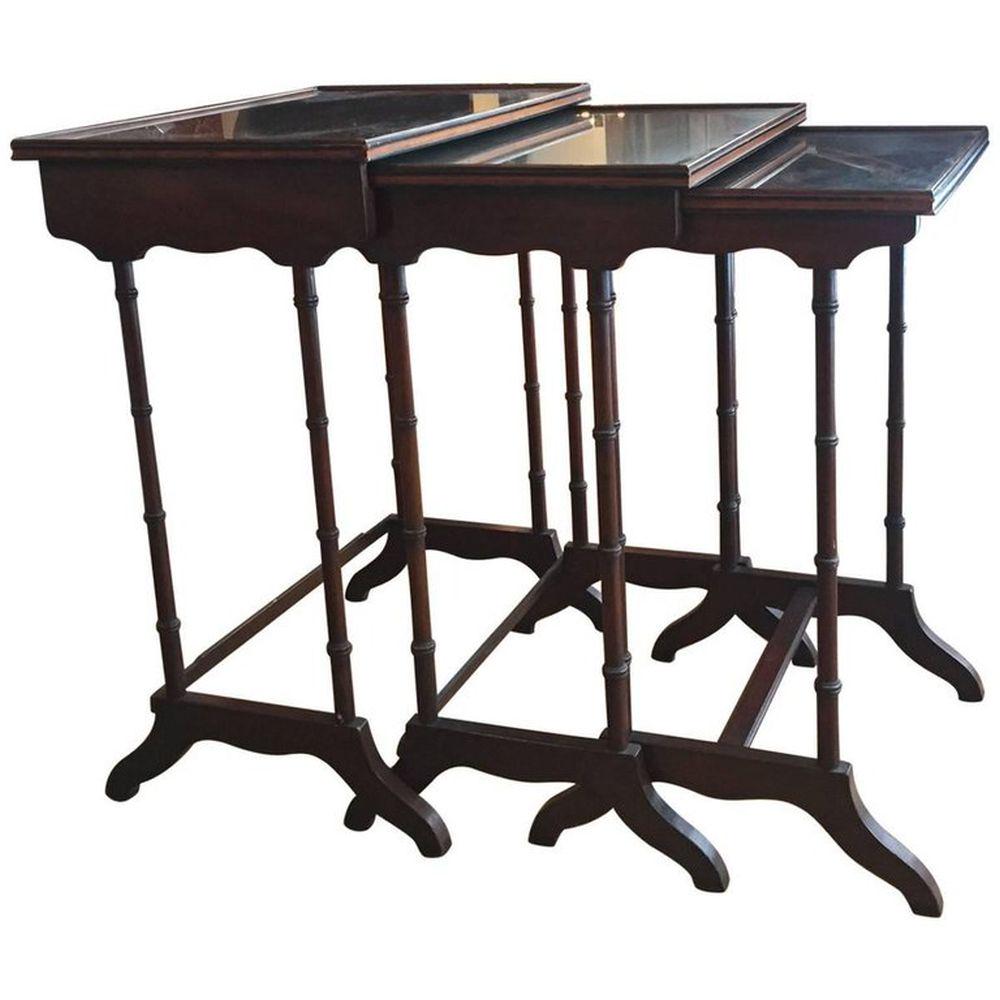Regency Style Inlaid Rosewood Nesting Tables: Vintage design style when applied to furniture and home decor means the piece has the depth and soul of a previous era, having been produced from 1940 up through the 1990s, lending unique interest whe