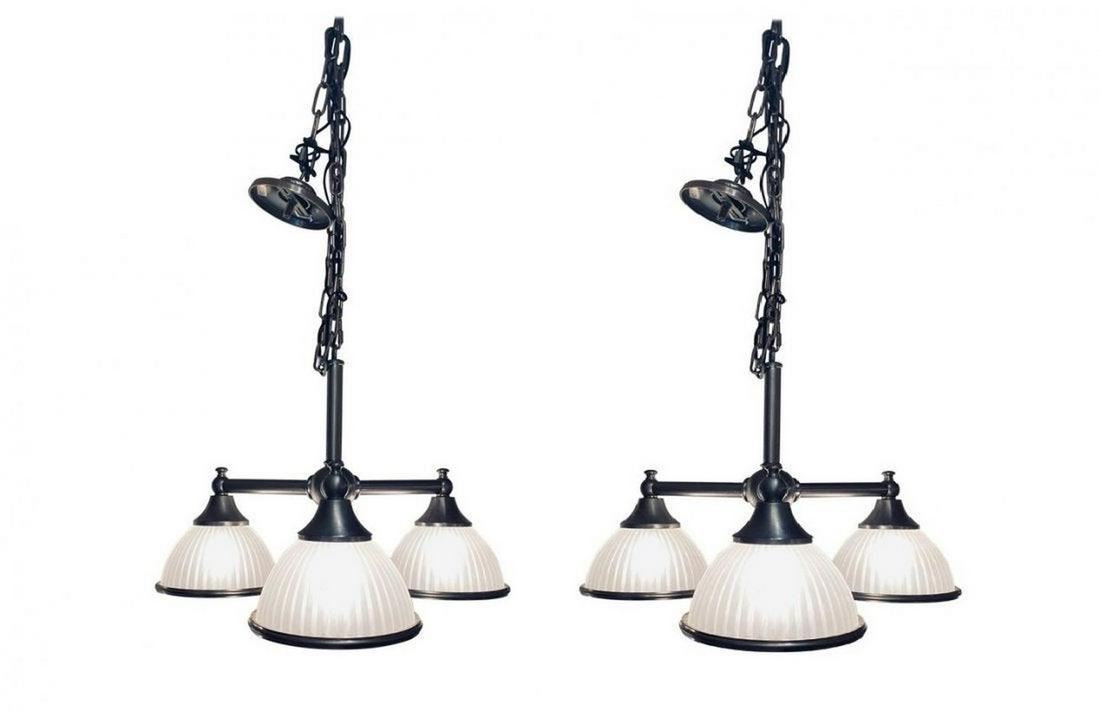 Pair of 80's industrial 3 light chandelier (1 of 4)