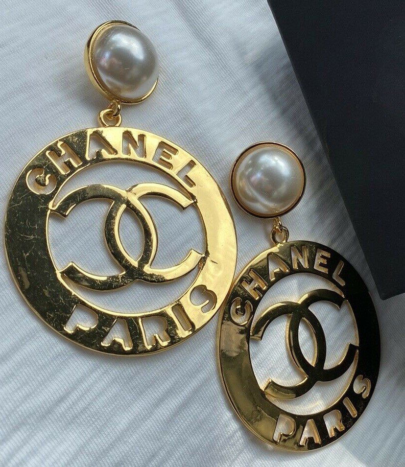 Pair of Auth Chanel Jumbo Vinatge Earrings (1 of 7)