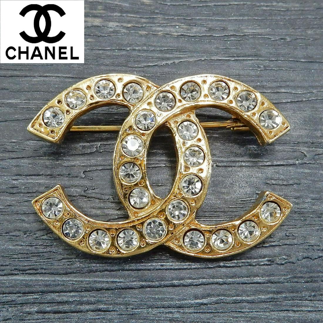 Chanel Gold Plated CC Logo Rhinestone Pin/Brooch (1 of 4)